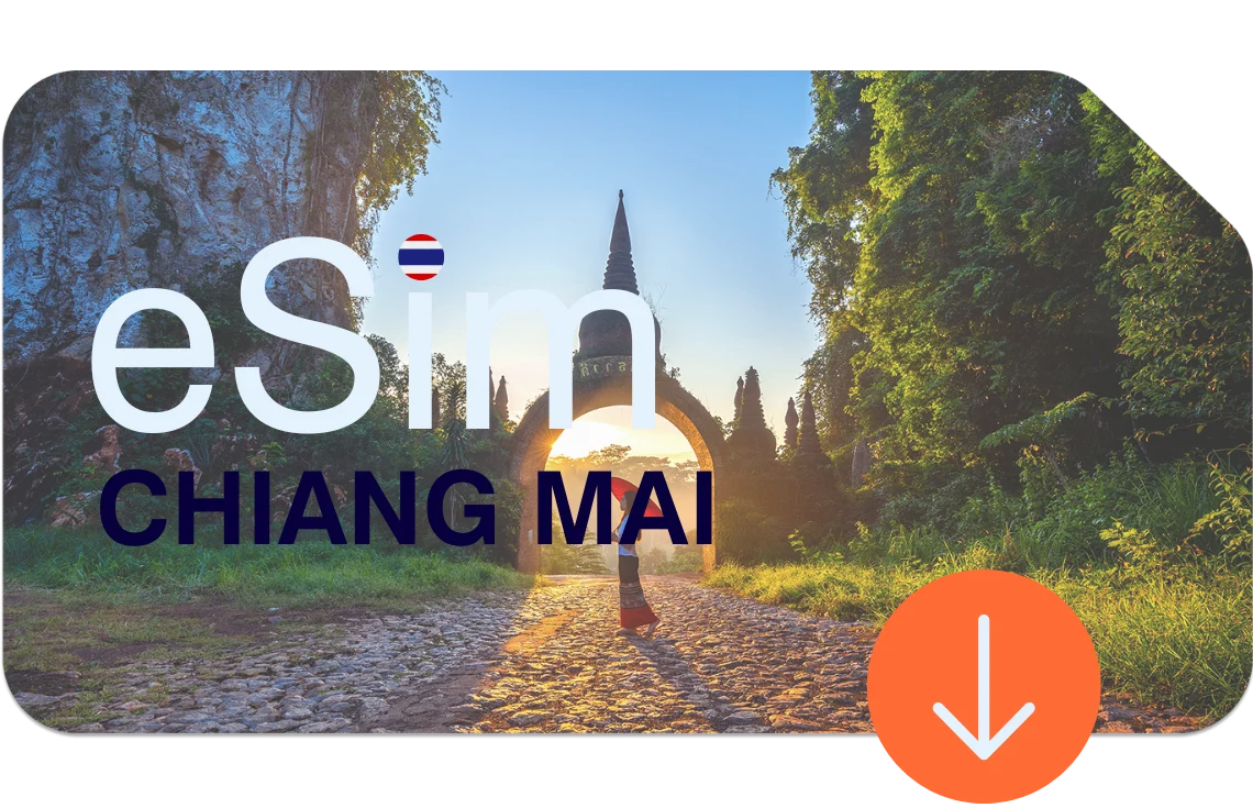 Tempel in Chiang Mai umgeben von Natur – perfekt verbunden mit eSIM Thailand für unlimitiertes Internet ohne Vertrag.