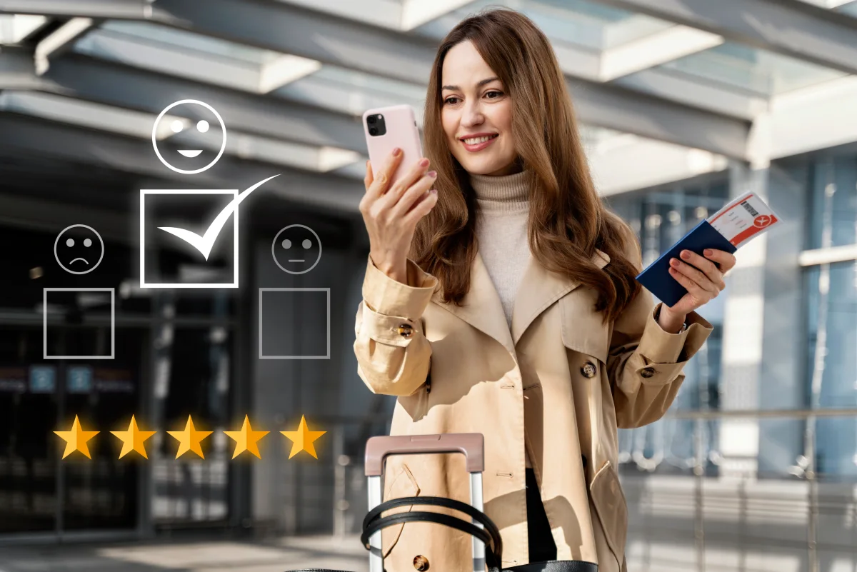 Kundenerfahrungs-Collage mit österreichischer Touristin – unterwegs in Thailand mit eSIM, digital verbunden beim Reisen.